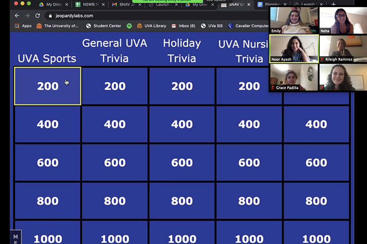 UVA Nursing SNAV students playing Jeopardy via Zoom