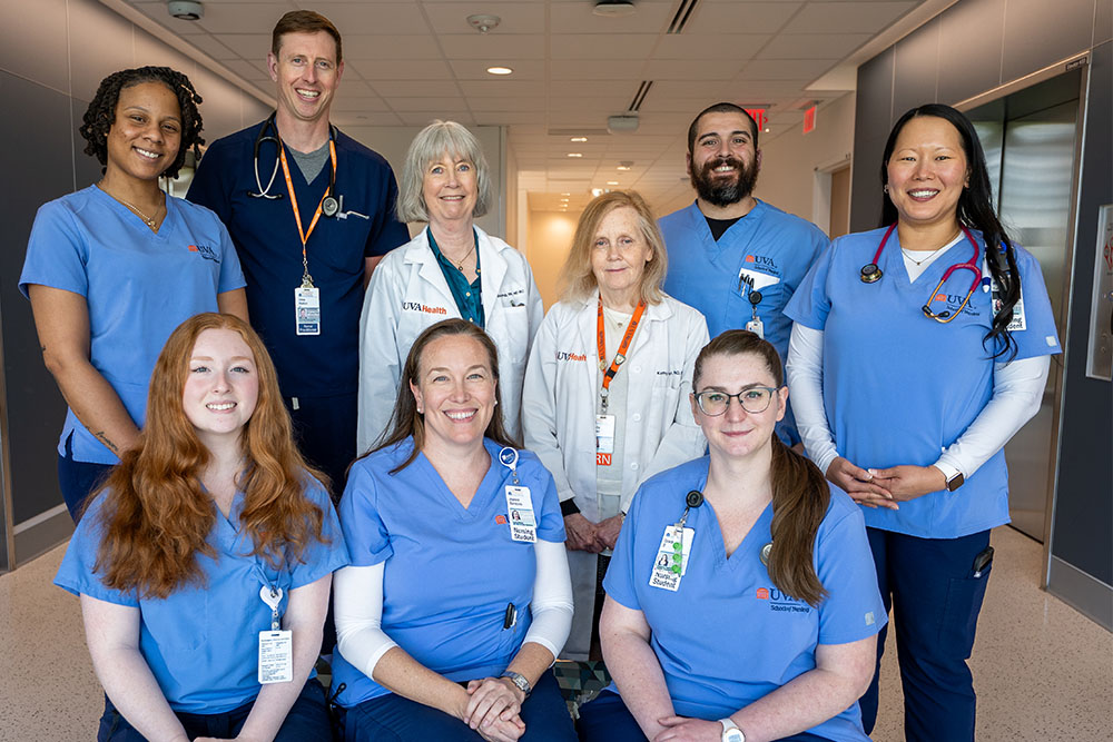 Nursing students and nurses in scrubs