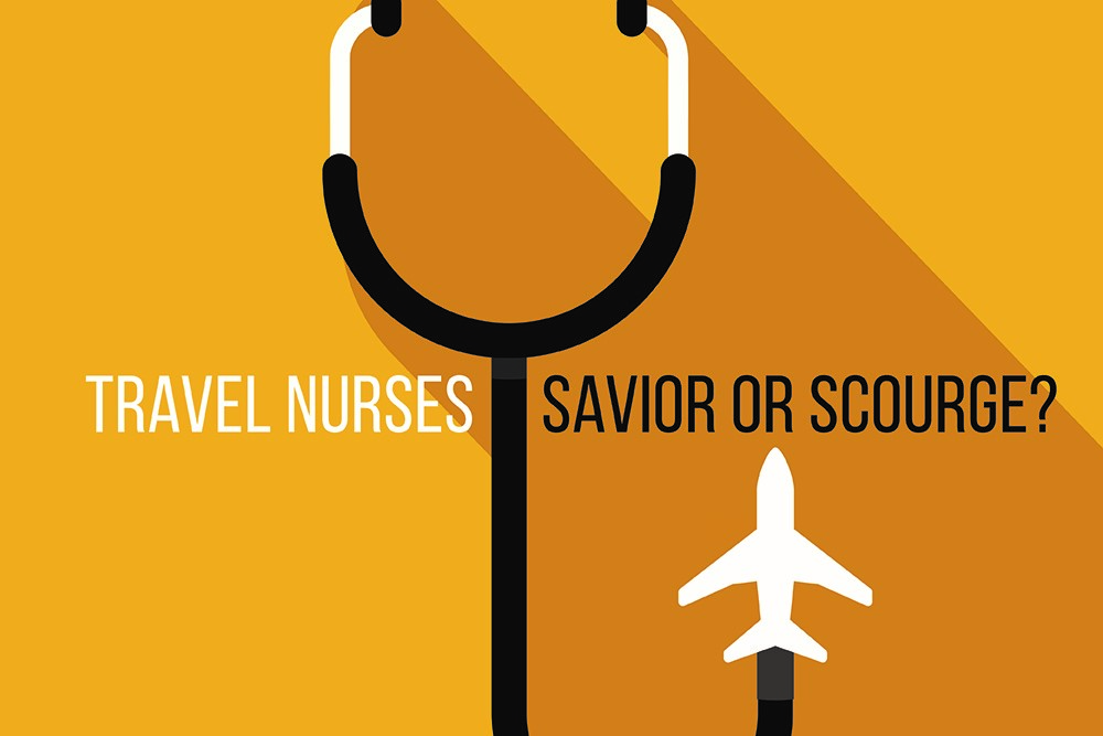 An image of a stethoscope and a plane to convey travel nursing