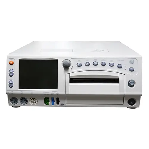 Portable fetal monitor with a digital screen, a paper printer, and multiple ports on the front.