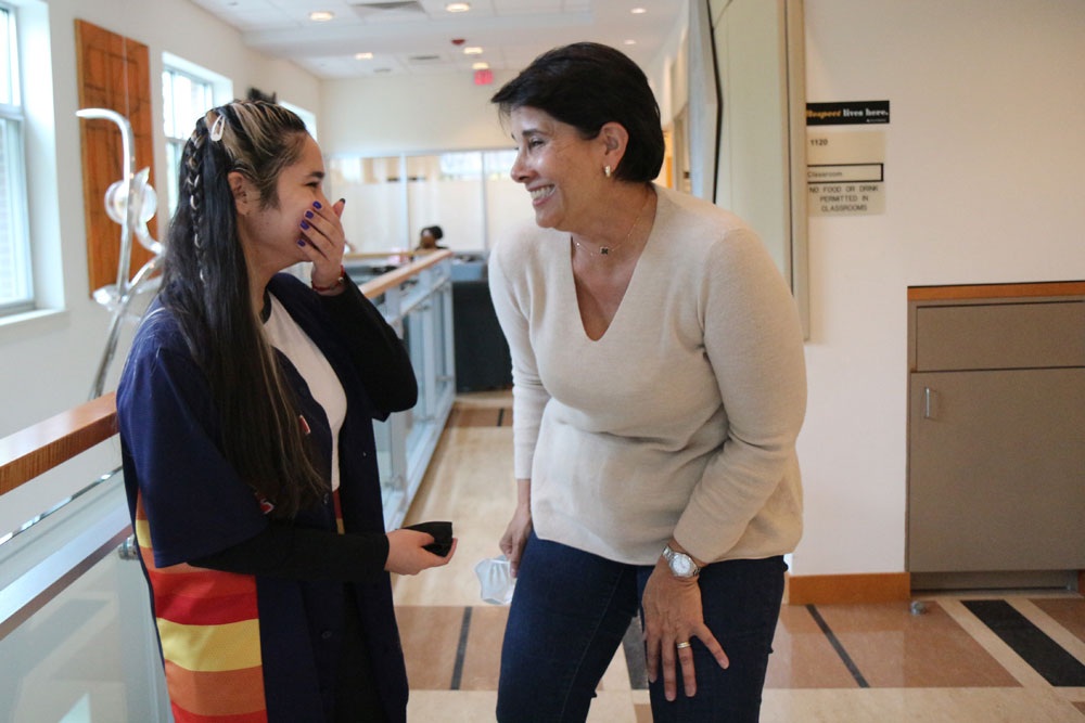 BSN student Ana Aguirre and CNL Mousumi Franks, her former teacher, reconnect.